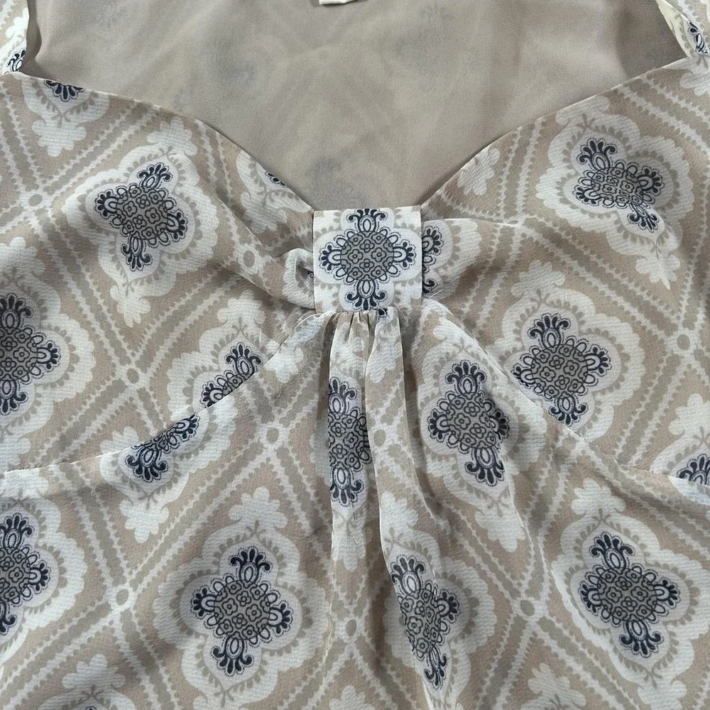 LOFT Blouse Womens 10 Beige Geometric Sleeveless Sweetheart Camisole Lined - Picture 6 of 13